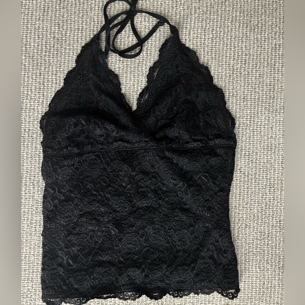 Dynamite Basics Black Lace Halter Top Size S
